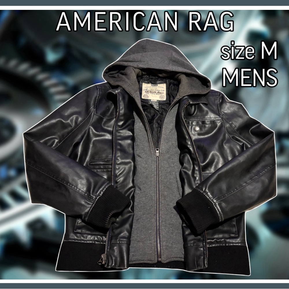 AMERICAN RAG  black and grey faux double layer fabric LEATHER JACKET size M